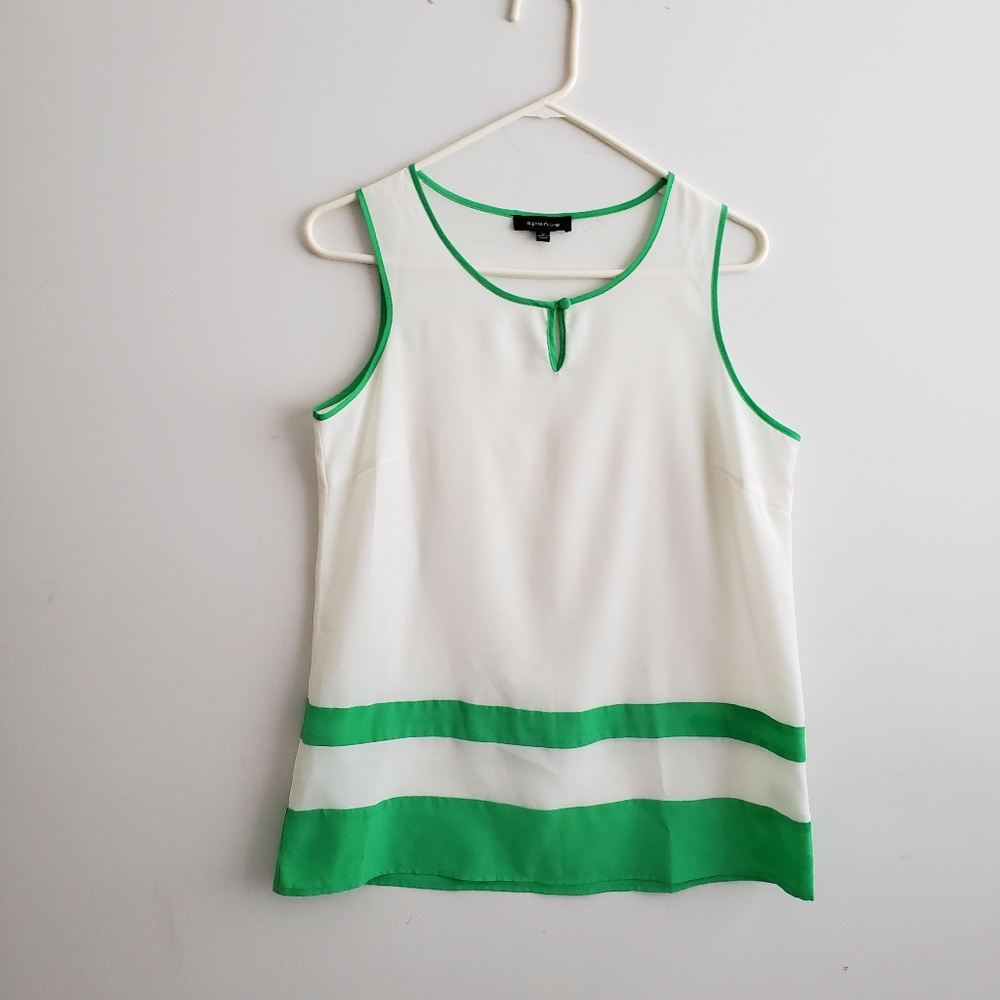 Spense Cream & Green Sleeveless Blouse